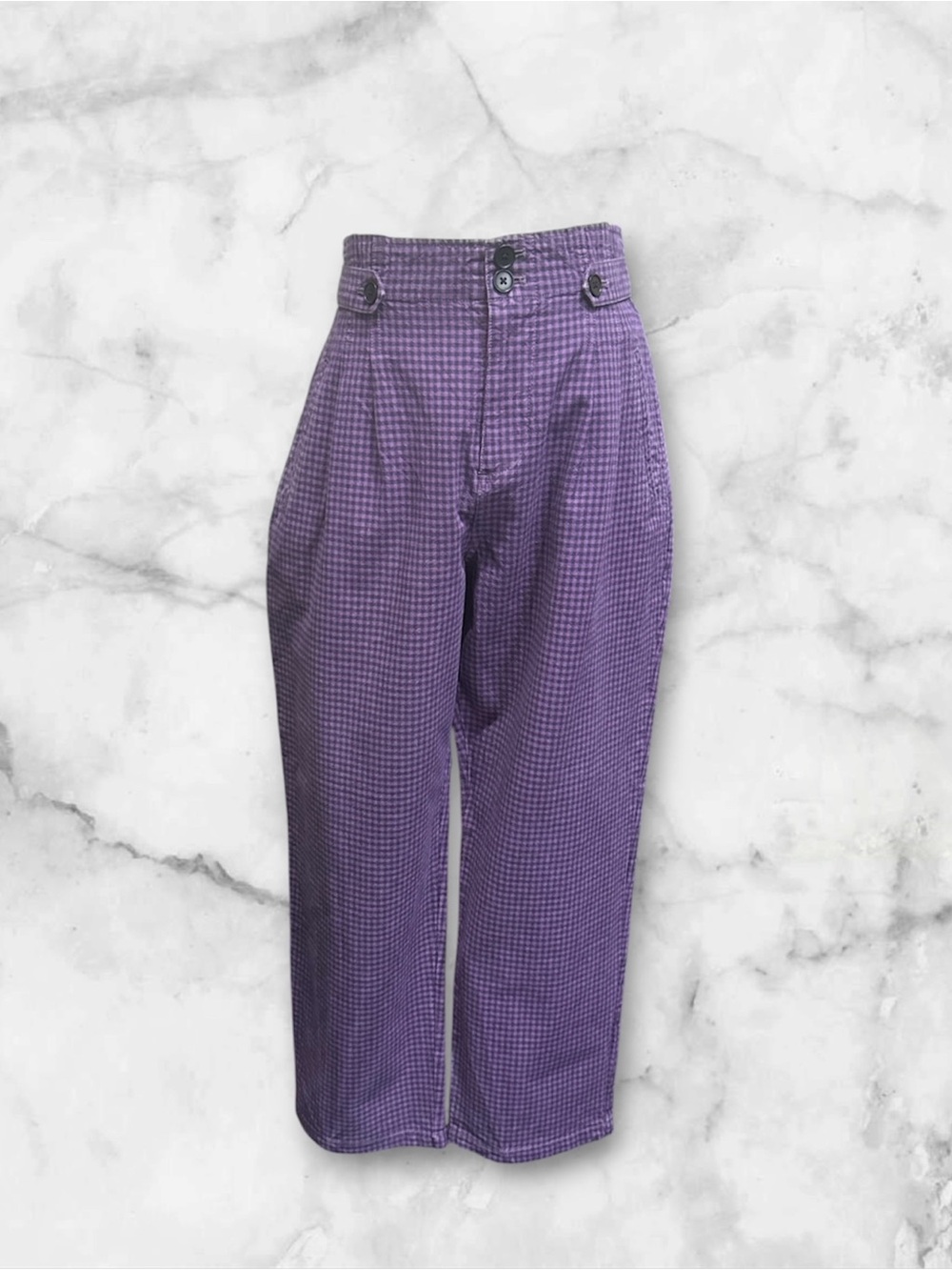 Sundance Purple Black Cotton Linen Check Pants